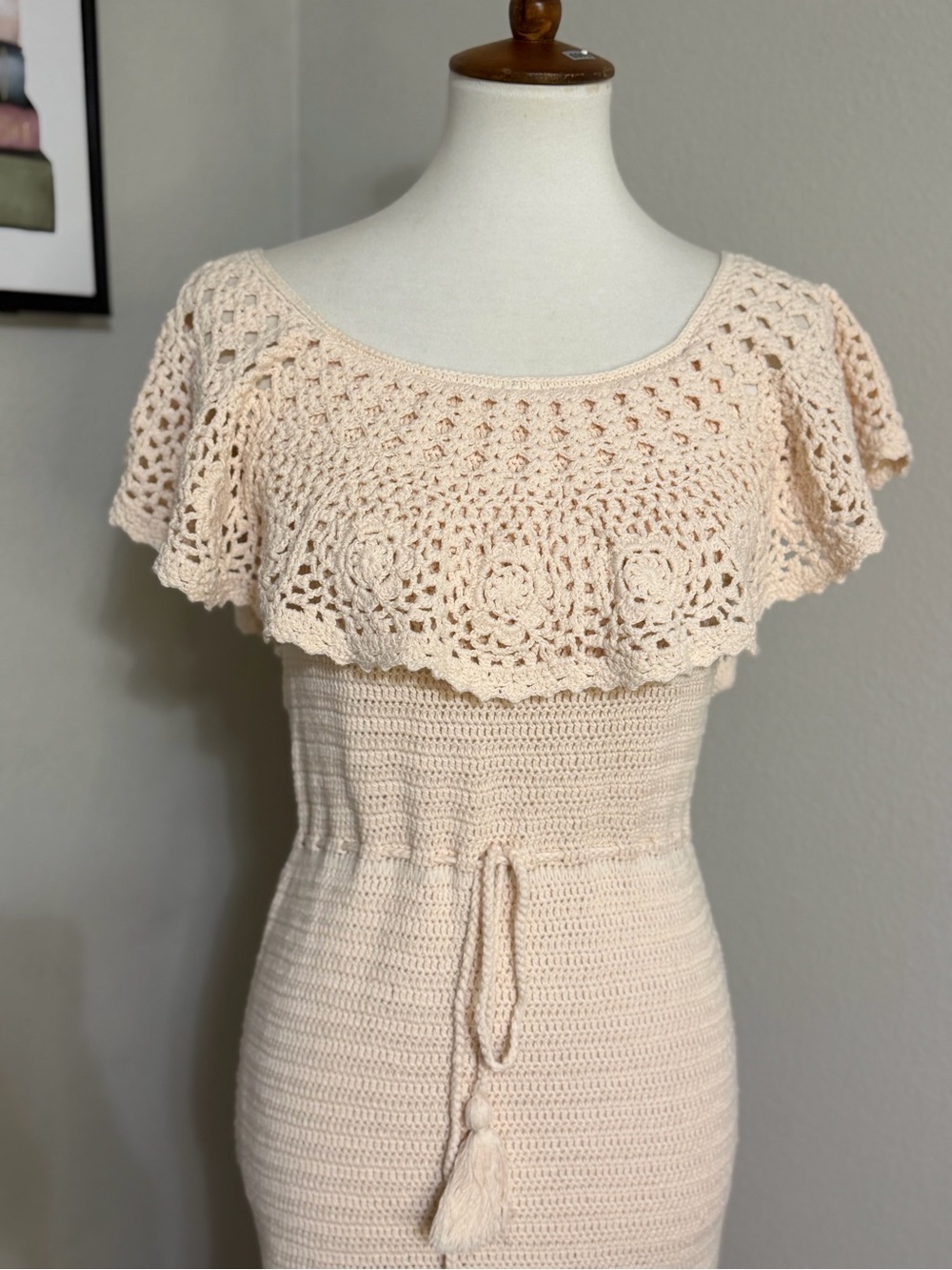 Spell Iluka Crochet Organic Cotton Maxi Dress Blush Pink Off Shoulder Boho Small - Picture 6 of 17